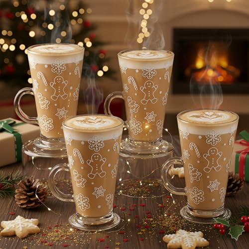 Sliner Gingerbread Man 6-Piece 9oz Glass Coffee Mugs with Handle – Xmas Gift