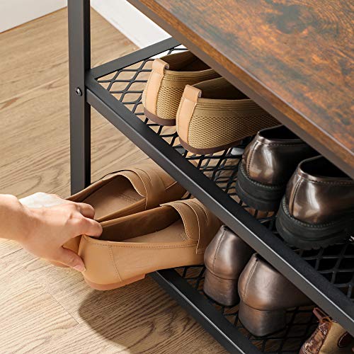 VASAGLE Rustic Brown 3-Tier Shoe Rack & Storage Bench, 39.4" W x 17.7" H
