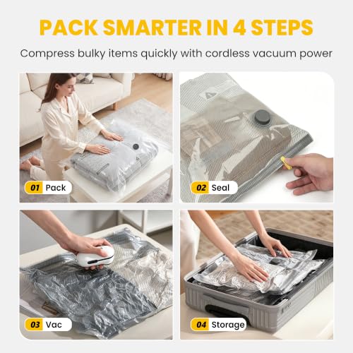 15 Pack Vacuum Storage Bags with Rechargeable Electric Pump - Multi-Size Airtight Space Saver for Clothes Bedding Travel