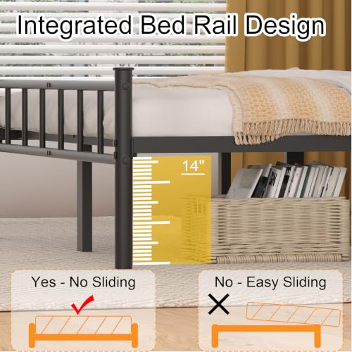 14-Inch Twin Bed Frame with Headboard, Steel Slats, Easy Assembly