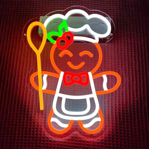 Gingerbread Neon Sign with Spoon - Lulkod, Dimmable Christmas Gingerbread Man Neon Sign for Bedroom