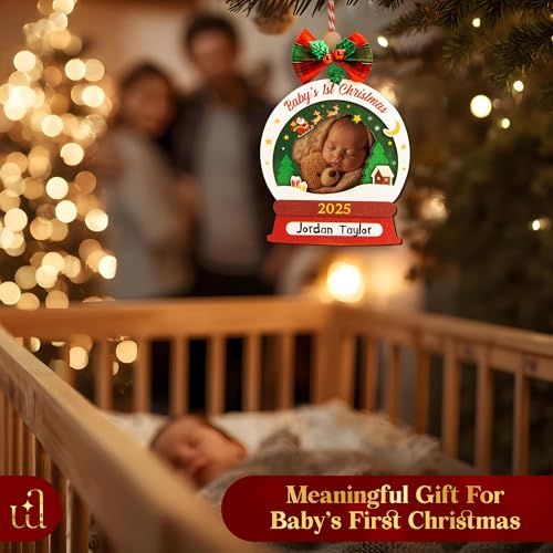 Personalized Babys First Christmas Ornament 2025 Girl Boy - Baby 1st Christmas Newborn Keepsake Photo Ideas, Baby Picture Frame Baby's First Xmas Ornament for Xmas Tree Decor