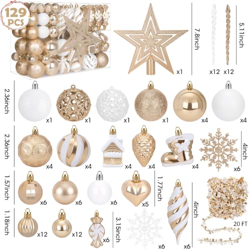 Bassion Champagne & White Christmas Ornaments Set - Holiday Tree Decorations
