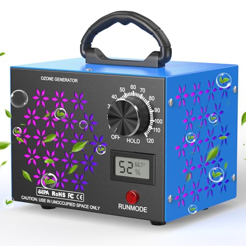 Trekkinglamb 160,000mg/h Ozone Generator Machine with Temp & Humidity Display - Blue