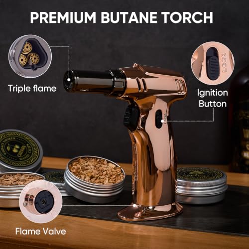 VYRONALEN Natural Whiskey Smoker Kit with Triple-Flame Torch & Glasses - Home Bar Set