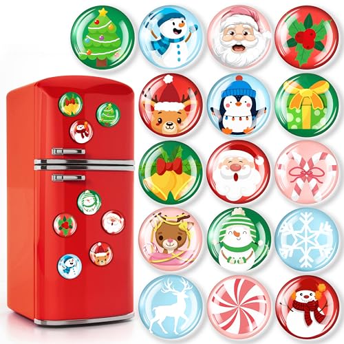 16Pcs Christmas Refrigerator Magnets, Colorful Xmas Glass Strong