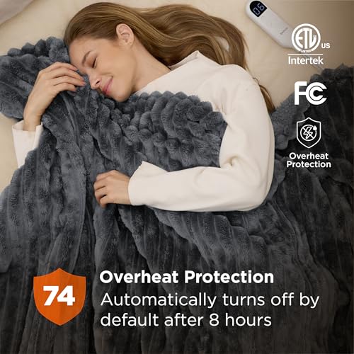 Grey Electric Throw Blanket with Fast Heating & 6 Levels - Bedsure 50x60 Inch - Variation 02