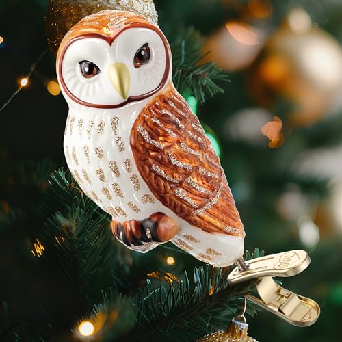 Hand-Blown Glass Owl Christmas Ornament with Tree Clip - Woodland Decor