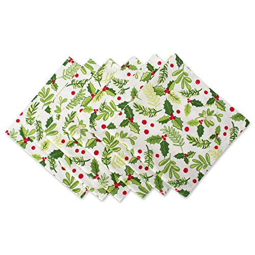 DII 20x20 Holiday Holly Boughs Napkin Set of 6 - Christmas Table Decor