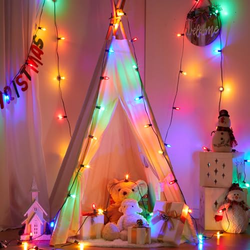 Minetom 25-Pack C7 Multicolor Christmas Replacement Bulbs, E12 Candelabra, Transparent 5W 120V