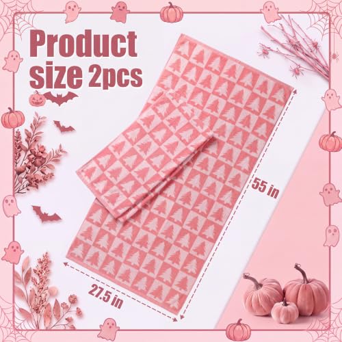 Batiyeer 2 pcs Christmas Tree Pink Checkered Bath Towels 27.5 x 55 Inch - Festive Holiday Gift Set