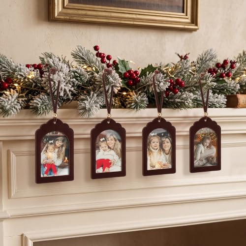 UNIQOOO 2x3 Inch Chocolate Brown Velvet Arch Photo Frame Ornaments – 8 Pack Christmas Hanging Double-Sided