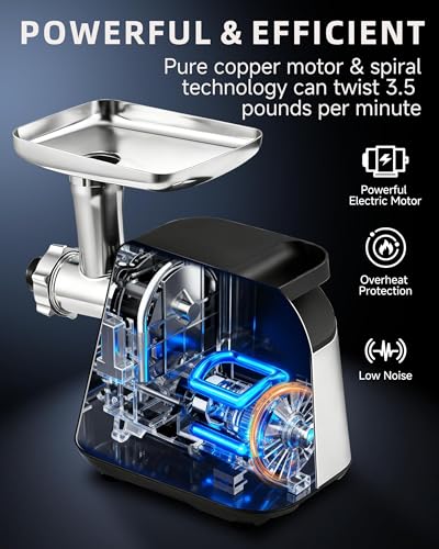 Electric Meat Grinder 2800W Stainless Steel Food Processor with 2-Speed & Accessories - Silver