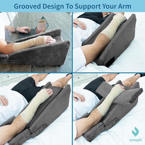 Zomaple Charcoal Grey Arm Elevation Pillow Set with Gel Pack for Wrist & Elbow Recovery