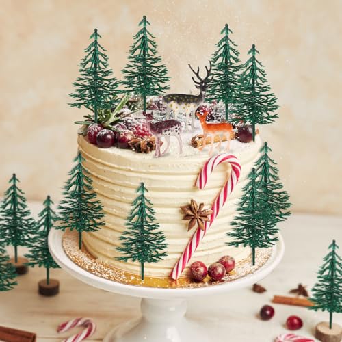Hooqict Deer Christmas Tree Cake Toppers - 15Pcs Woodland Holiday Decorations