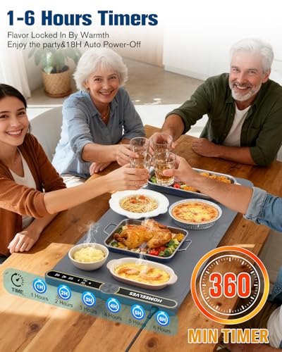 Gray 32x15 Inch Food Warming Mat - Rapid Heating, Adjustable Temp, Safe Silicone