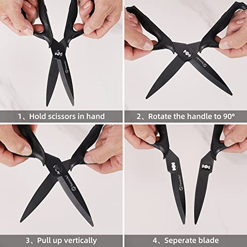 Sunnecko 8 Inch Black Titanium Coated Heavy Duty Kitchen Scissors with Detachable Blades