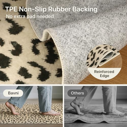 Leopard Print Washable Area Rug 6x9 for Living Room & Bedroom Beige & Brown Variation