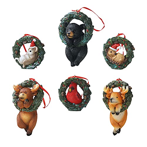 HYFAN Pack of 6 Christmas Small Animal Wreath Ornaments for Tree & Home Decor