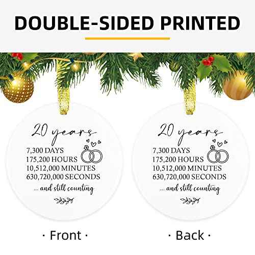 20 Years Wedding Anniversary Gifts for Couple, 20th Anniversary Ornament for Wife or Husband, 20th Marriage Gift for Parents, 20th Wedding Anniversary Round Ceramic Christmas Ornament Keepsake