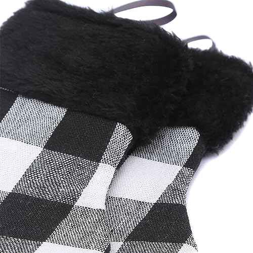 Mini Christmas Stockings 7 inch 24pcs, Buffalo Check and Plush Stocking Cuffs Composition Christmas Stockings, Christmas Hamging Decorations