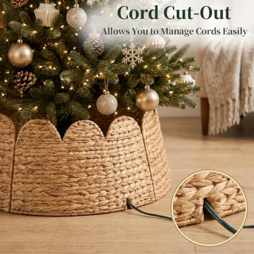 HENAYUK 28in Christmas Tree Collar, Woven Hyacinth with Cord Cut-Out