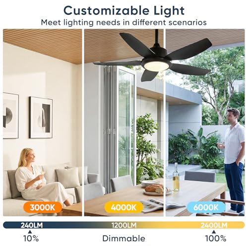 PARTPHONER Black 42 Inch Outdoor Ceiling Fan with Lights, Waterproof, APP & Remote Control