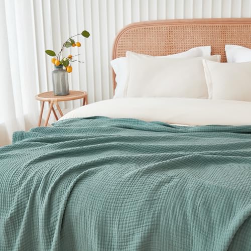 King Size Cotton Muslin Blanket - Teal 108x90 Inches, Soft & Breathable Bed Layering