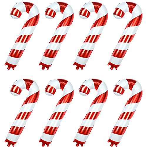 GWHOLE 8 Pack of 45 inch Large Christmas Candy Cane Foil Balloons for Christmas Holiday Decoration