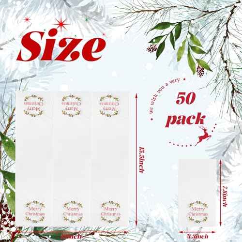 Quera 50 Pack Christmas Wreath Paper Napkins Disposable Merry Christmas Hand Towels Decorative Table Napkin for New Year Winter Dinner Merry Christmas Holiday Xmas Party Supplies