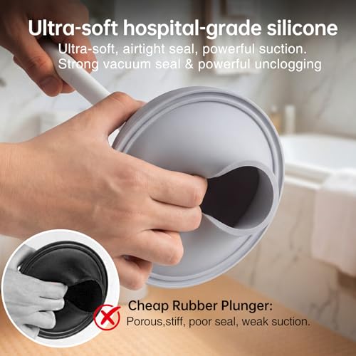 2 Pack Toilet Brush and Plunger Set with Silicone Bristles - White/Black