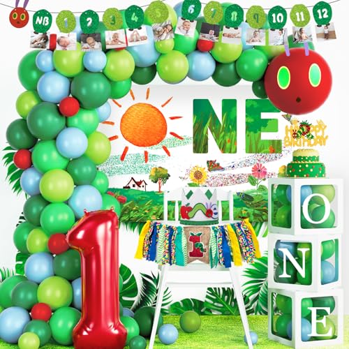 Green Caterpillar 1st Birthday Decorations Kit with Balloons & Banners