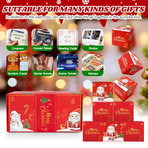 Red Christmas Surprise Explosion Gift Box with Auto Pop-Up Cash & Confetti