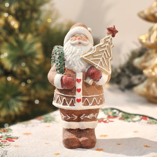 Gingerbread Santa Figurine - Christmas Resin Decor for Holiday Table & Shelf
