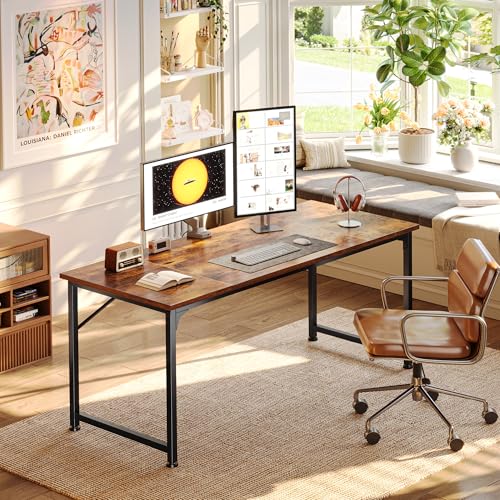 PRAISUN 55 Inch Rustic Brown Computer Desk - Spacious Home Office Workspace