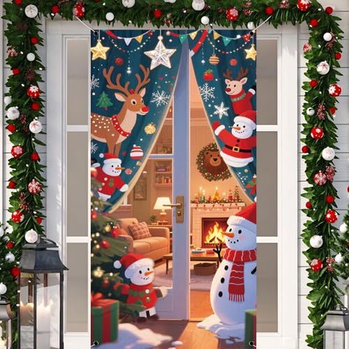 Christmas Door Cover,Christmas Door Decorations Xmas Decorative Front Porch Sign Decoration and Supplies for Home House Party Room Office Decor-71 ¡¿ 35 inches (Multicolor 01)