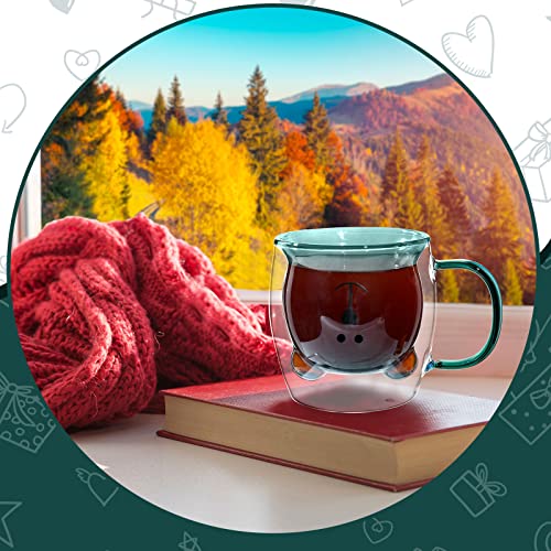 Patelai Green Double Wall Glass Bear Mug with Handle, 250ml - Cute Kitchen Drinkware