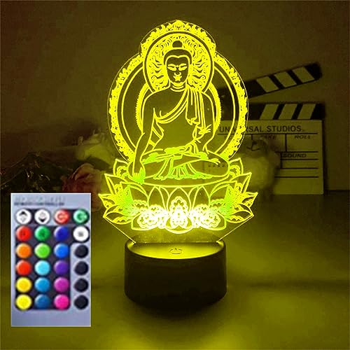 3D Buddha led Night Light Lamp Illusion Night Light 16 Color Changing Table Desk Decoration Lamps Gift Acrylic Flat ABS Base USB Cable Toy