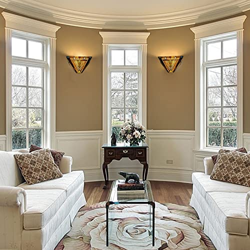 Mission Style Tiffany Wall Sconce Lighting - 2-Light Stained Glass Wall Lamp