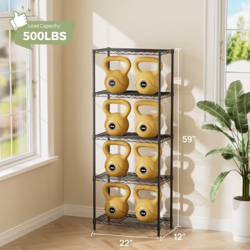 Golpart 5-Tier Adjustable Metal Wire Shelving Black 12"D x 22"W x 59"H