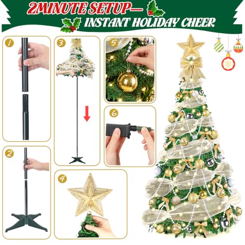 6ft Pre-Lit Christmas Tree with Lights, Ornaments & Remote Control