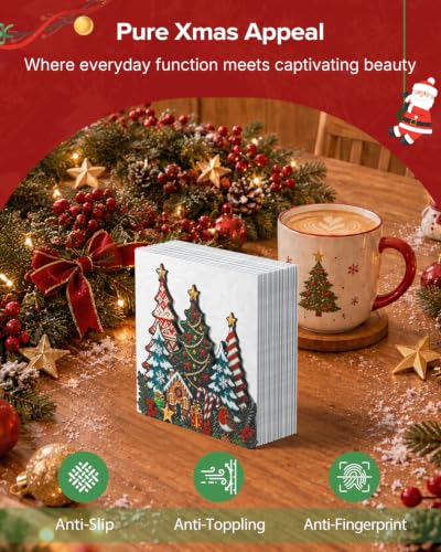 Uniclife Christmas Napkin Holder for Table - Upright Metal Stand, Tree Scene (Christmas Tree - B)