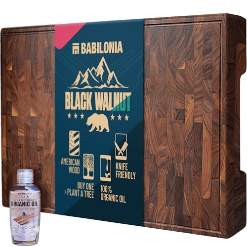 Black Walnut End Grain Cutting Board - 19.7 L x 12.2 W Reversible Butcher Block with Organic Oil