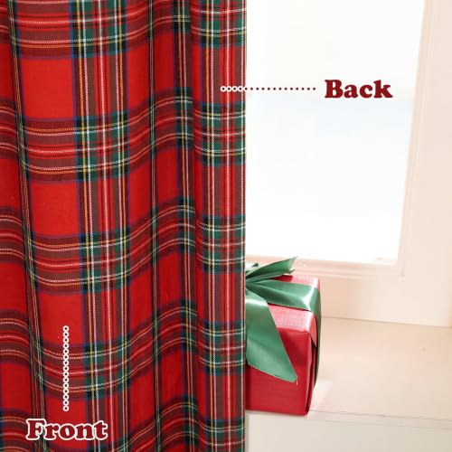 HunnmingRe Red Christmas Tartan Plaid Curtains 52 x 84 Inches – Holiday Window Drapes