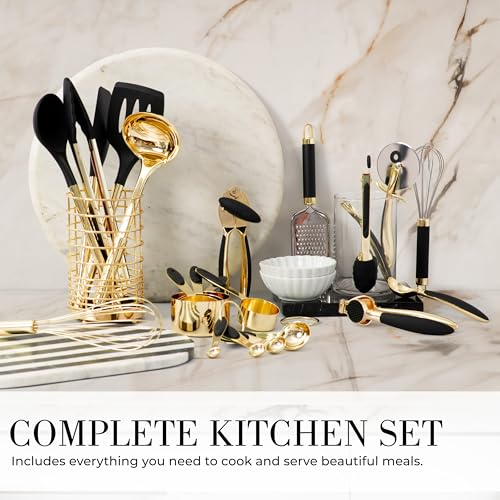 Black and Gold Kitchen Utensils Set - 23-Piece with Holder & Accessories - Variation of THIS Listing