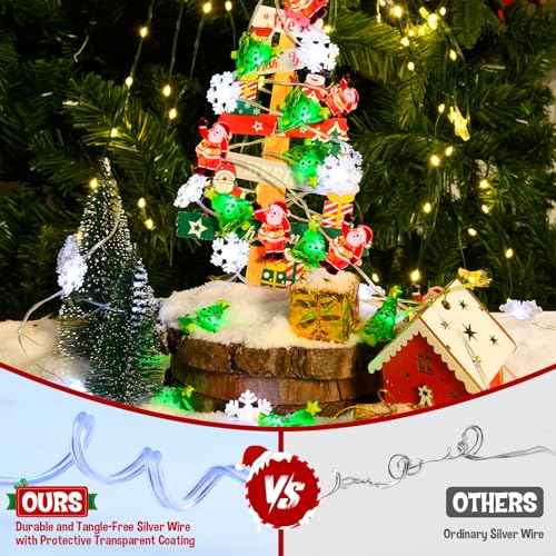 Christmas String Lights, Christmas Tree Santa Claus Snowflake Lights with Timer Twinkling Indoor Battery Operated 9.8ft 30LED Christmas Decorations for Home Decor Indoor Party Holiday 3 Packs