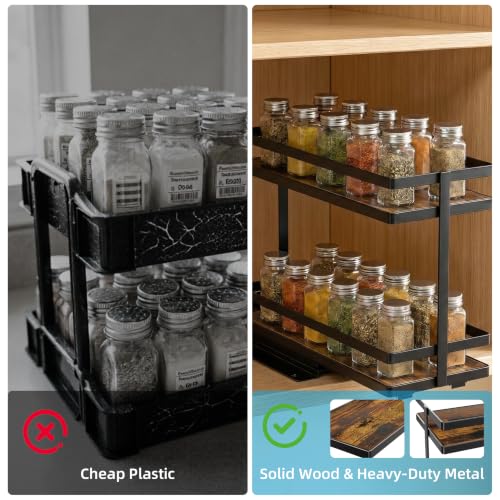 Black 4-Pack Pull Out Spice Rack - Metal & Wood Kitchen Organizer