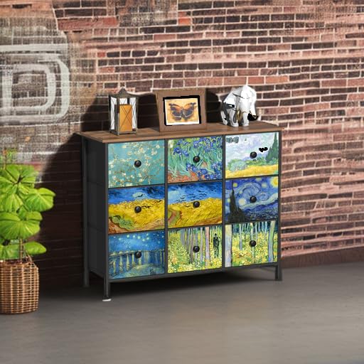 EXOTICA Van Gogh 9-Drawer Dresser TV Stand 39.1 x 11.8 x 30.5 Inches Colorful Bedroom Storage