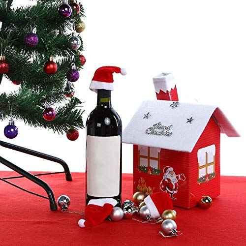 HANSGO Mini Santa Hat Cup Bottles Cover, 24PCS Christmas Santa Hats Silverware Holders Xmas Silverware Holder for Cristmas Table Setting