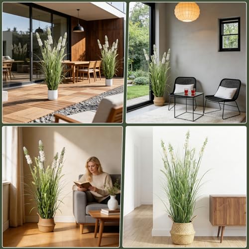 Artificial Tall Onion Grass Plants with Silk White Flowers - 4Ft, 2 Pack, Green & White Variation